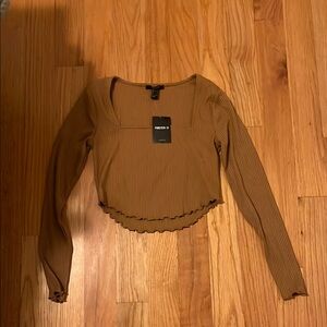 Forever 21 Women's Brown Ribbed Long Sleeve Top